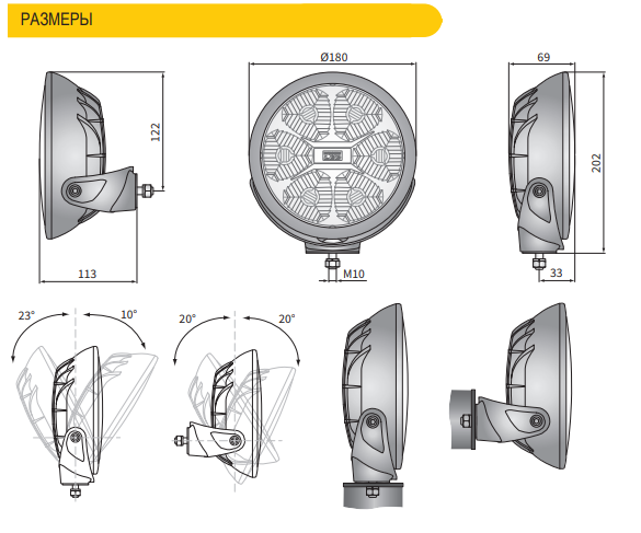 Фара дальнего света FERVOR LED 2400lm с крышкой 086-LUM2.51200 D180мм Фара дальнего света FERVOR LED 2400lm с крышкой 086-LUM2.51200 D180мм