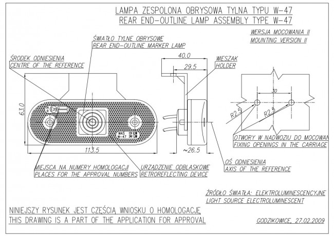Габаритный светодиодный фонарь с кронштейном (12-24V)  W47 WAS