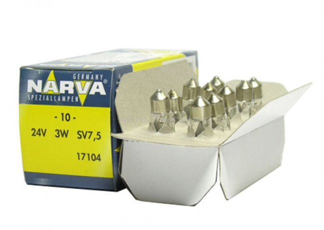 Лампа 24V 3W  (SV7) 10 шт. в упаковке